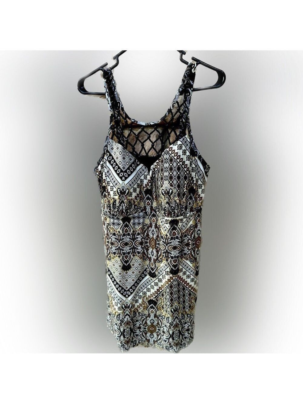 Swimsuits For All - Beaded Macrame Swim Dress One Piece V Neckline Almost New 18